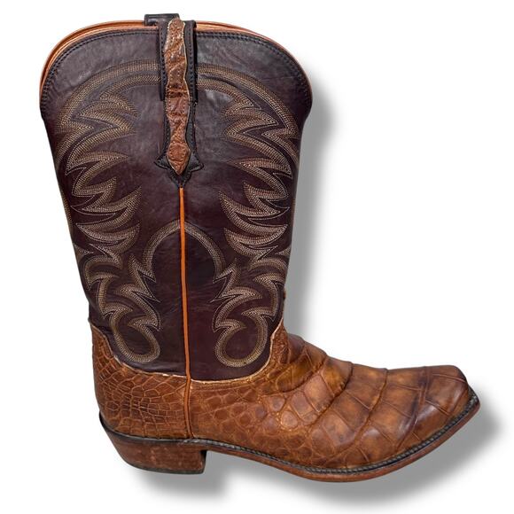 Lucchese Rodney Boots Men’s 14 D Brown Giant Alligator Vamps Ranch Hand Leather - Picture 1 of 9